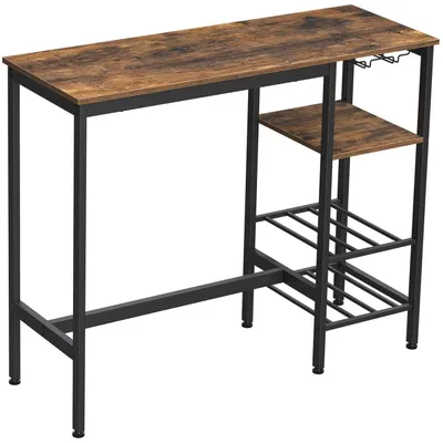 Produktbild von Hoher Tisch mit Weinglashalter – Industrie – Braun/Schwarz – 110 x 40 x 90 cm