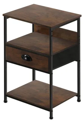 Imagen del producto de Mesita de noche con 3 niveles de almacenamiento - Mesita industrial para dormitorio y sala de estar