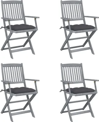 Image de Chaises pliables d'extérieur lot de 4 et coussins Bois d'acacia
