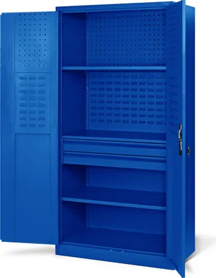 Produktbild von Werkzeugschrank Werkstattschrank mit Schubladen Flügeltüren 3 Fachböden Pulverbeschichtung 185 cm x 92 cm x 50 cm, Farbe: Blau