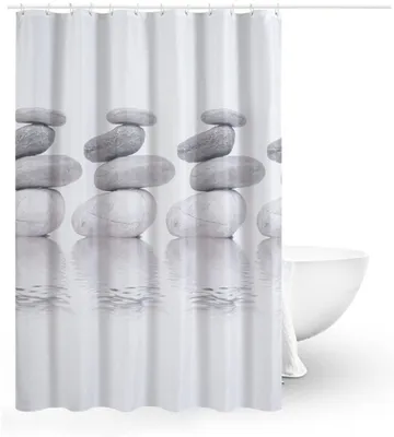 Produktbild von Duschvorhang 200x200 Textil Grau Pebble Schimmelresistenter und Wasserabweisend Shower Curtain (200*200cm)