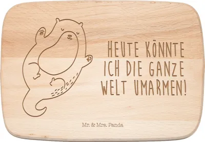Produktbild von Mr. & Mrs. Panda Schneidebrett Holz Otter Umarmen - Transparent - Geschenk, brotzeitbrettchen, glücklich, Optimistisch, Holzbrettchen, Holzbrett, gut Gelaunt, Hallo