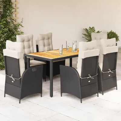 Produktbild von Möbel 7-tlg. Garten-Essgruppe mit Kissen Schwarz Poly Rattan - Gartenmöbelgarnituren 3213090