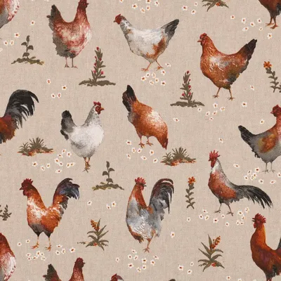 Produktbild von Dekostoff Meterware Halbpanama Leinenlook Chicken natur braun 1,40m