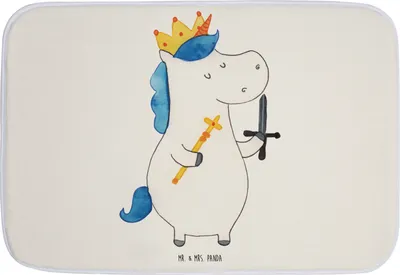 Produktbild von Mr. & Mrs. Panda Badteppich Einhorn König mit Schwert - Weiß - Geschenk, Einhörner, Badvorleger, Mittelalter, badezimmervorleger, Unicorn, duschmatte, Badematte, Ritter