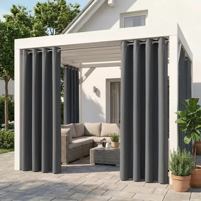 Image de Rideaux d'extérieur à œillets, rideaux d'extérieur imperméables, brise-vue, protection UV, rideaux pour pavillon ou terrasse, 1 pièce, gris foncé, L132 × H213 cm