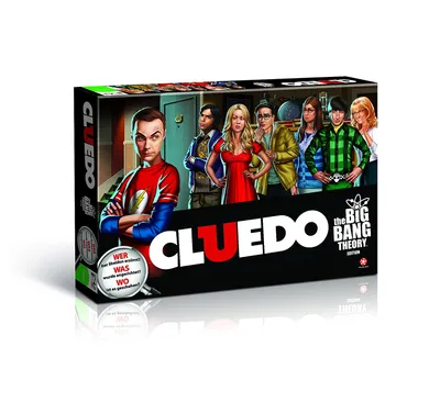 The image shows the front of a Cluedo The Big Bang Theory board game box, with characters from the show depicted on it.