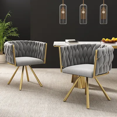 Immagine prodotto di okwish Sedia da pranzo girevole, sedia da pranzo in velluto, 2 pezzi, singola sedia girevole chiara per il soggiorno, con 4 gambe in metallo, grigio e oro
