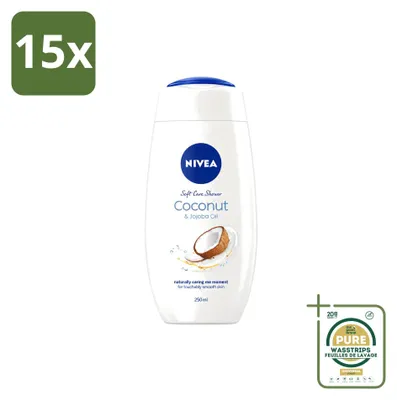 Productafbeelding van 15 x NIVEA Douchecrème met beschermende formule, kokosnoot - 250 ml - Voordeelverpakking - 15 stuks