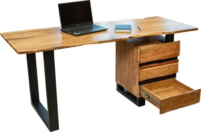 Produktbild von Baumkante Schreibtisch massiv Akazie natur 170 x 76 schwarz Nara