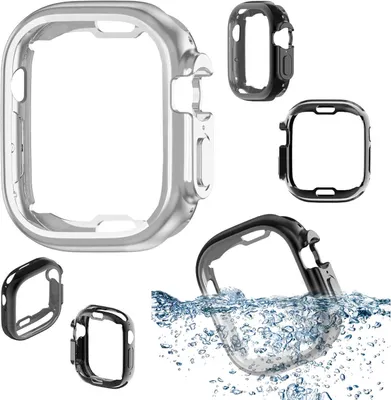 Produktbild von Für Apple Watch Ultra 1 + 2 49mm 2 in 1 Uhr Hülle Tasche Etuis TPU Cover + PET Folie Silber