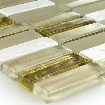 Produktbild von Mosaikfliesen Glas Marmor Weiß Gold Mix
