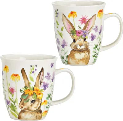 Produktbild von Grosse Kaffeetassen 2er Set Ostern Frühling Osterhasen Blumen