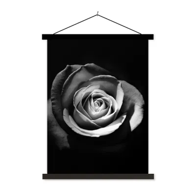 Produktbild von MuchoWow® Textilposter Blumen - Schwarz - Rose - Weiß - Botanisch 60x80 cm mit schwarzem Rahmen - Plakathalter