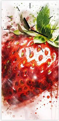 Produktbild von Wanduhr aus Glas mit Motiv Erdbeerkunstwerk- 30 x 60 cm - inkl. Aufhängesystem