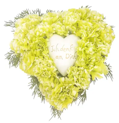 Produktbild von Grabgesteck Weidenherz D. 25cm mit Nelkenblüten grün CreaFlor Home