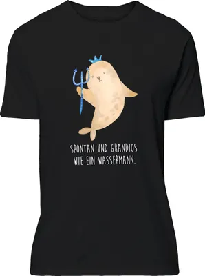 Produktbild von Mr. & Mrs. Panda Größe L T-Shirt Sternzeichen Wassermann - Schwarz - Geschenk, Shirt, Geburtstag Februar, mit Spruch, Tshirt, Nix, Meer, Januar, Meermann