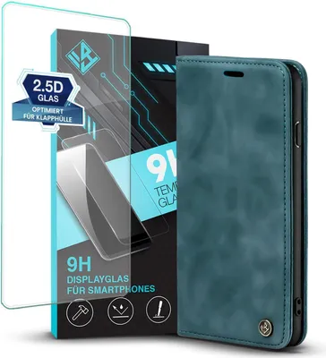 Produktbild von Handy Hülle für Apple iPhone 7 Plus / 8 Plus mit 9H Displayglas Klapphülle Bookcase Flip Cover Handy Tasche Etui Farbe: Petrol
