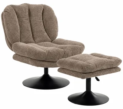 Produktbild von HOMCOM 360° drehbarer Loungesessel mit höhenverstellbarem Fußhocker, Braun