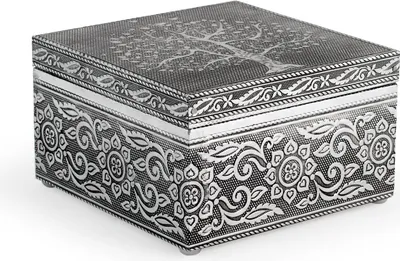 Image de H&H Giaya boîte en bois et aluminium, carrée, 12,5 cm