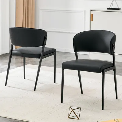 Immagine prodotto di Set di 2 sedie da pranzo moderne, imbottite con struttura in metallo, schienale ergonomico, seduta in ecopelle, adatte per sala da pranzo, soggiorno o cucina - solo sedie, colore nero