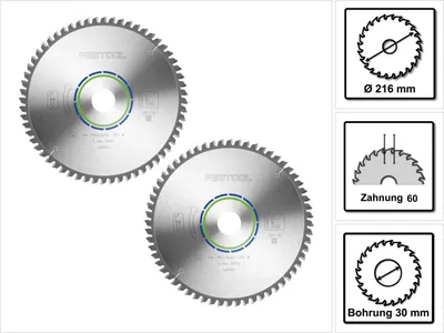 Image de Festool ALUMINIUM/PLASTICS W60 Lame de scie circulaire, 216 mm, 60 dents, 2pcs. (2x 491051)