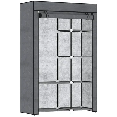 Zdjęcie produktu dla HOMCOM Szafa materiałowa z 6 półkami i drążkiem na ubrania, składana szafa na zamek błyskawiczny do garderoby i sypialni, 103 x 43 x 162,5 cm, kolor ciemnoszary
