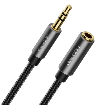 Produktbild von deleyCON 1m Aux Kabel 3,5mm Verlängerung, Stereo Baumwollkabel