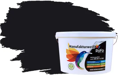 Produktbild von RyFo Colors Bunte Wandfarbe Manufakturweiß Verkehrsschwarz 10l - weitere Grau Farbtöne und Größen erhältlich, Deckkraft Klasse 1, Nassabrieb Klasse 1