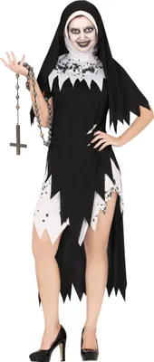 Produktbild von Nonne Halloween Gruselgewand Schwarz Weiß Set Kostüm Unheimliche Halloween Verkleidung Kloster Geist Schaurig Spuk Religion Kirche, Größe: 36 - 38 (S) Farbe: Schwarz