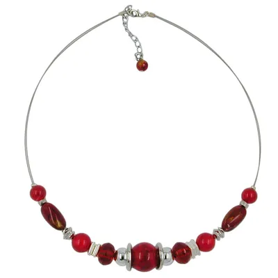 Produktbild von Kette Drahtkette rot seidig-glänzend silberfarben Kunststoffperlen 45cm rot 45cm
