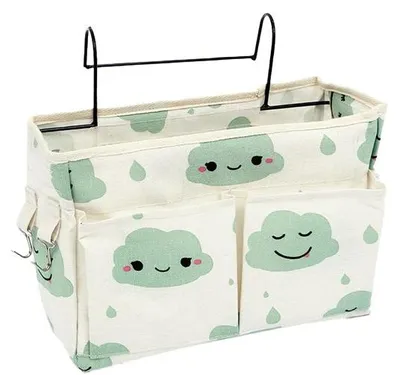 Productafbeelding van Unyqoos® Bedzak – multifunctionele bedorganizer van katoen/linnen, ongeveer 30 x 26 x 11 cm, met 1 groot vak + 2 compartimenten, een netzak en 2 ophanghaken