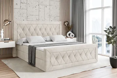 Produktbild von ALTDECOR Boxspringbett mit Fußteil -  mit H3-Matratze (19 cm hoch) mit Bonellfederung, + PUR,  Topper (4 cm hoch), Polsterbett mit Kopfteil und Bettkasten - NOEL-Z - 160x200   Taupe Samt