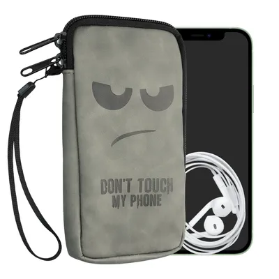 Produktbild von kwmobile Handytasche für Smartphones L - 6,5" - Kunstleder Handy Tasche Don't touch my Phone Grau - 16,5 x 8,9 cm Innenmaße