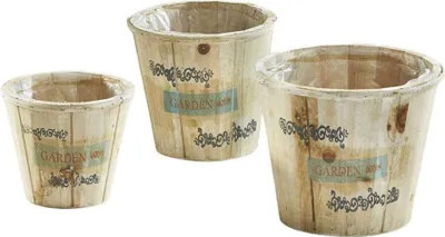 Produktbild von 3er Set Pflanze Schale Topf Kübel Blumen Kräuter Töpfe Gefäß mit Folie Vintage