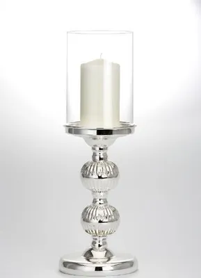 Produktbild von Windlicht Oriental versilbert und anlaufgeschützt mit Klarglas (H 36 x D 12 cm), hochwertiges Qualitäts Windlicht