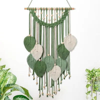 Image de Solidchoice - Décoration murale en macramé, forme de feuille