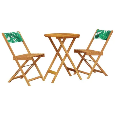 Produktbild von 3-tlg. Bistro-Set Blattmuster Stoff und Massivholz
