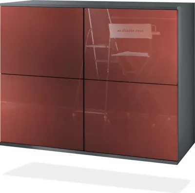 Produktbild von Vladon Kommode Rova V3, Moderner Küchenschrank mit 4 Push-to-Open Türen Anthrazit matt / Bordeaux Hochglanz (92,5 x 73.5 x 35)