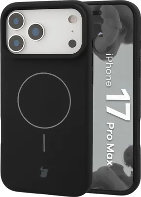 Produktbild von Silikon Handyhülle mit Magnetring für iPhone 17 Pro Max, Bizon Soft Case Magnetic, Schwarz