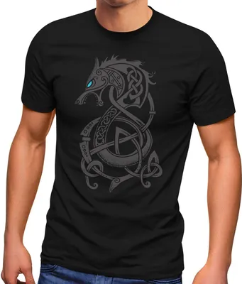 Produktbild von Herren T-Shirt Wolf Fenrir Fabelwesen Wikinger nordische Mythologie Odin Fashion Streetstyle Neverless® schwarz 4XL