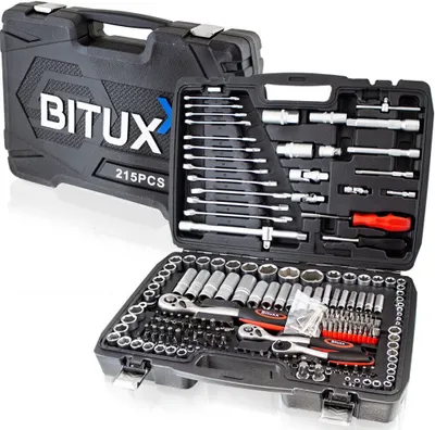 Produktbild von Bituxx Steckschlüssel- und Bitsatz mit Ratschen und Maulschlüsseln 215tlg, schwarz, MS-15901