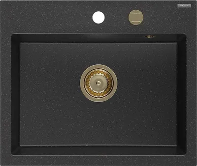 Obrázok produktu pre Granitový drez Mexen Oscar s 1 misou 580 x 490 mm, čierna/strieborná metalíza, zlatý sifón - 6519581000-73-G
