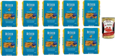 Produktbild von De Cecco Pennoni Rigati N°39, 100% Italienisch Pasta Nudeln 10x 500g + Italian Gourmet Polpa 400g