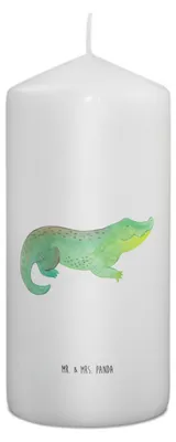 Produktbild von Mr. & Mrs. Panda Kerze Krokodil 15 x 7 cm - Weiß - Geschenk, Blockkerze, Freundin, Beste, Abenteuerlust, Stumpenkerze, Erinnerungslicht, Krokodile, Erinnerungskerze, Meer