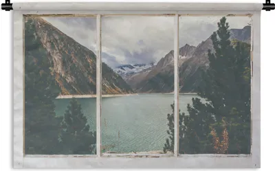 Produktbild von MuchoWow® Wandteppich Wandbehang Aussicht - Baum - Wasser 90x60 cm Tapisserie Dekoration Wandtuch - Wandskulpturen - Bildteppich