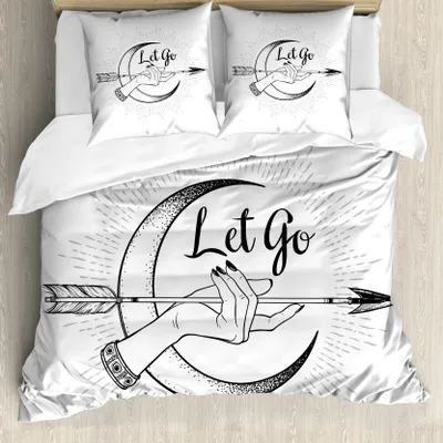 Produktbild von ABAKUHAUS Magic Moon Bettbezug Set für Einzelbetten, Bohemian Let Go Pfeil, Milbensicher Allergiker geeignet mit Kissenbezug, 155 cm x 220 cm - 80 x 80 cm, Charcoal Grau Weiß