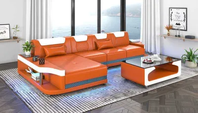 Produktbild von Eckgarnitur Ecksofa L Form Ledersofa Couch Sofa Orange Luxus Moderne Couchen