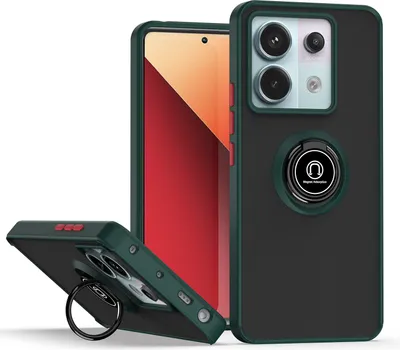 Produktbild von Hülle für Xiaomi Redmi Note 13 Pro 5G Ring Halter Ständer Matte Transluzent TPU Bumper Stoßfest Schutzhülle dunkelgrün