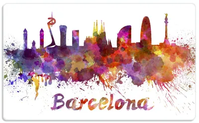 Produktbild von Wallario Frühstücksbrettchen aus Glas, je 14 x 23 cm, mit rutschfesten Füßen, Motiv Städte als Aquarell - Skyline von Barcelona